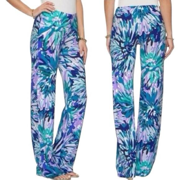 Lilly Pulitzer Women’s M Blue Purple Off Tropic Print Georgie May Palazzo Pants - Picture 1 of 8
